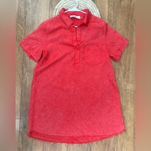 Lyn Burches Distressed Rust-Colored Short Sleeve Mini Pullover V-Neck Dress